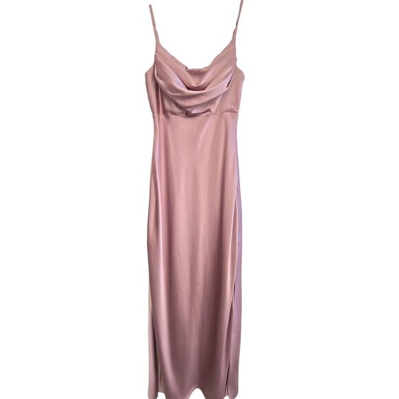 Revelry Pink Ember Satin Maxi Gown Bridesmaid Wedding Formal Side Slit Size 8 - Picture 2 of 11
